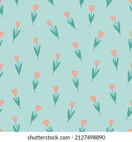 Patrón floral sin soldadura con tulipanes sobre fondo verde. Perfecto para saludos de primavera y verano, papel pintado, papel envolvente, tela. Ilustración del vector