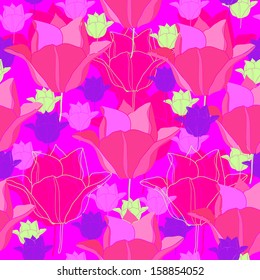 Floral seamless pattern with tulips. Vector background with flowers. Hand drawn artwork for textiles, fabrics, souvenirs, packaging and greeting cards.