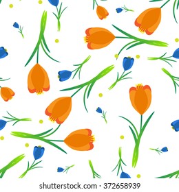 Floral seamless pattern with tulips. Vector background in pastel colors. Can be used for wallpaper, pattern fills, surface textures, scrap booking.