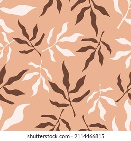 Blumennahtloses Muster mit Zweigen und Blättern. Vektorgrafik. Modisches Design für Textilien, Stoff, Tapete, Papier.