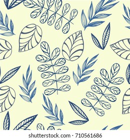 floral seamless pattern of twigs and leaves in retro style