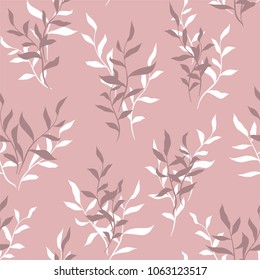 Floral seamless pattern with twigs on a pink background. Vector.
