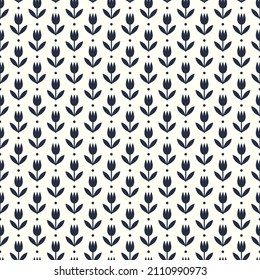Floral seamless pattern in two colors. Background with black tulips on white backdrop. Repeated design with flowers. Decorative vector illustration. 
