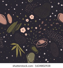 Floral seamless pattern. Use for fashion fabric and clothes, wrapping paper, wallpaper, backgrounds, posters, art prints, greeting and business cards, invitations and other graphic designs.