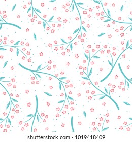 Floral Seamless pattern. Vector Abstract background with Sakura Branches. Cherry blossoms 
