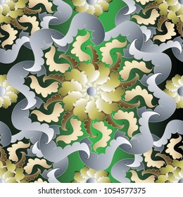 Floral seamless pattern. Vector abstract background with hand drawn scroll leaves, mandalas and Baroque style vintage ornament. Luxury design for wallpapers, fabric. Endless patterned texture.