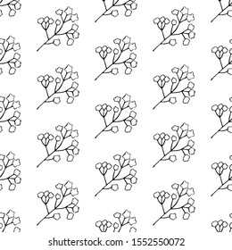 Floral seamless pattern in vector. Art line illustration. Background of plant elements. Meadow meadow or forest grass. Isolated object on white background. Doodle