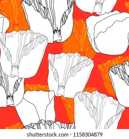 Floral seamless pattern. Vector background with flowers. Hand drawn artwork.