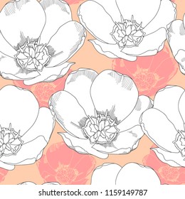 Floral seamless pattern. Vector background with flowers. Hand drawn artwork for textiles, fabrics, souvenirs, packaging and greeting cards.