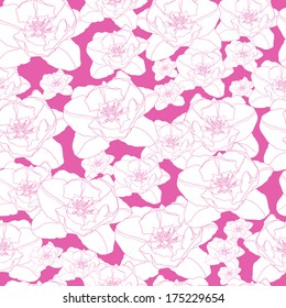 Floral seamless pattern. Vector background with flowers. Pink tulips.