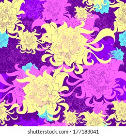 Floral seamless pattern. Vector background with flowers. Hand drawn artwork for textiles, fabrics, souvenirs, packaging and greeting cards.