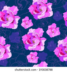 Floral seamless pattern. Vector background with flowers. Hand drawn artwork for textiles, fabrics, souvenirs, packaging and greeting cards. Pink peonies.