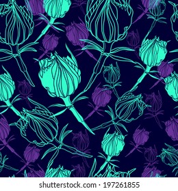 Floral seamless pattern. Vector background with flowers. Hand drawn artwork for textiles, fabrics, souvenirs, packaging and greeting cards.