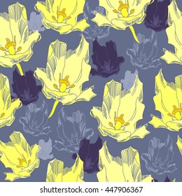 Floral seamless pattern. Vector background with flowers. Hand drawn artwork for textiles, fabrics, souvenirs, packaging and greeting cards.
