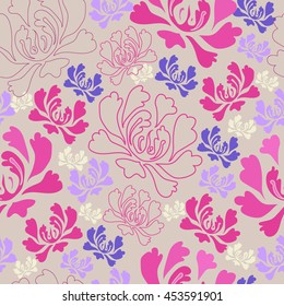 Floral seamless pattern. Vector background with flowers. Hand drawn artwork for textiles, fabrics, souvenirs, packaging and greeting cards.