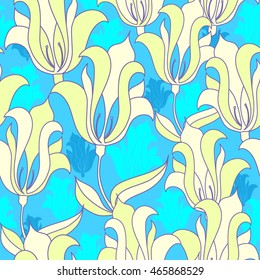 Floral seamless pattern. Vector background with flowers. Hand drawn artwork for textiles, fabrics, souvenirs, packaging and greeting cards.