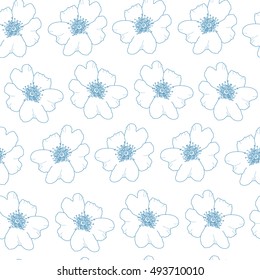 Floral seamless pattern. Vector background with flowers. Hand drawn artwork for textiles, fabrics, souvenirs, packaging and greeting cards.