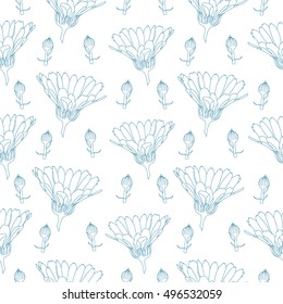 Floral seamless pattern. Vector background with flowers. Hand drawn artwork for textiles, fabrics, souvenirs, packaging and greeting cards.