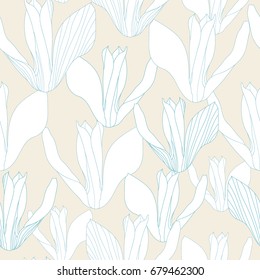 Floral seamless pattern. Vector background with flowers. Hand drawn artwork for textiles, fabrics, souvenirs, packaging and greeting cards.