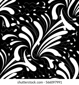 Floral seamless pattern. Vector black background with vintage white  hand drawn flowers and decorative ornaments. Elegance fabric texture.