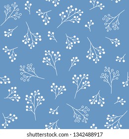 Floral seamless pattern. Vector blue background with berries. Fabric print design