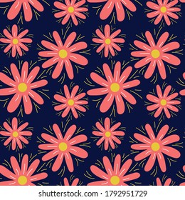 Floral seamless pattern. Vector flowers. Color sketch. Doodle background. Green leaves