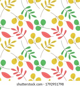 Floral seamless pattern. Vector flowers. Color sketch. Doodle background. Green leaves