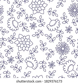 Floral seamless pattern. Vector flowers. Fashion print. Design for textile or clothes. Chamomile. Hand drawn repeating elements. Natural background