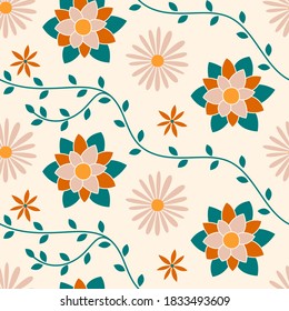 Floral seamless pattern. Vector flowers. Fashion print. Design for textile or clothes. Chamomile. Hand drawn repeating elements. Natural background