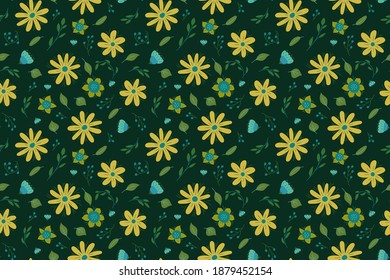 Patrón floral sin fisuras. Flores vectoriales. Esbozo de color. Fondo del perro. Hojas verdes