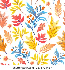 Floral seamless pattern with vector flowers and leaves. Pastel colors, vintage decoration. Ready for print on textile, wrapping paper or wallpaper