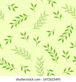 Floral seamless pattern. Vector green background with leaves. For textile print, wallpaper design