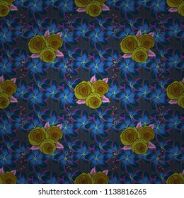 Floral seamless pattern. Vector illustration. Spring paper with abstract cute flowers in gray, blue and brown colors.