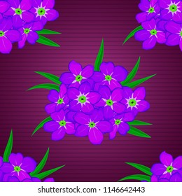 Floral seamless pattern. Vector illustration. Spring paper with abstract cute primrose flowers in purple, violet and magenta colors.