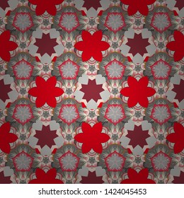 Floral seamless pattern. Vector illustration. Spring paper with abstract cute flowers in gray, beige and red colors.