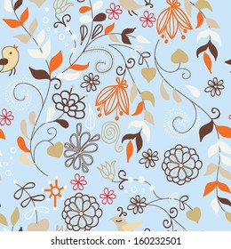 Floral seamless pattern. Vector illustration with a birds. 