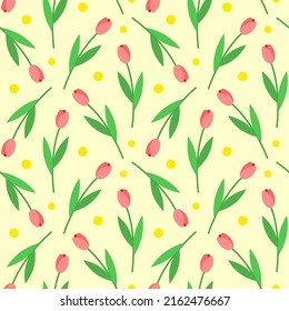 Floral seamless pattern. Vector illustration ornament of spring pink tulips. Textile and packaging paper design with flowers.