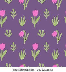 Floral seamless pattern. Vector Illustration with simple flowers and leaves for fabric, textile, background, wallpaper.