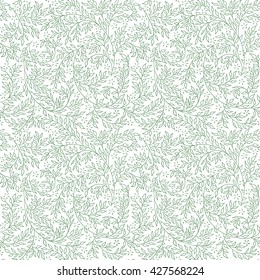 Floral seamless pattern - vector illustration of detailed green ornament of plant twigs and curled branches
