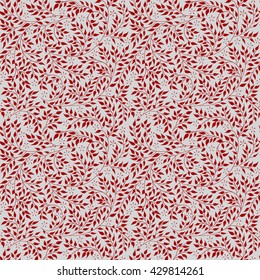 Floral seamless pattern - vector illustration of detailed red ornament of plant twigs and curled branches