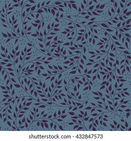 Floral seamless pattern - vector illustration of detailed blue ornament of plant twigs and curled branches