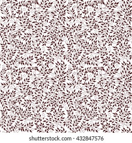Floral seamless pattern - vector illustration of detailed coffee brown ornament of plant twigs and curled branches on white