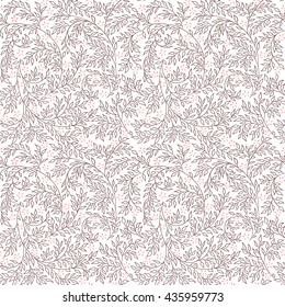 Floral seamless pattern - vector illustration of detailed coffee brown ornament of plant twigs and curled branches on white