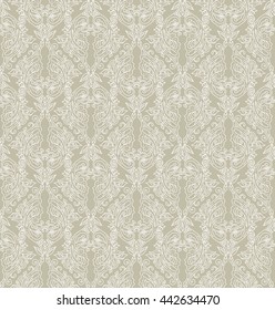 Floral seamless pattern - vector illustration of detailed ornament of floral twigs and curled branches in beige and ivory colors