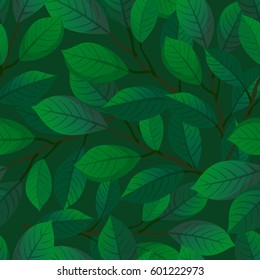 Floral seamless pattern. Vector illustration of branches and leaves. Spring and summer background. 