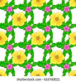 Floral seamless pattern. Vector illustration. Spring paper with abstract cute cosmos flowers on a white background.