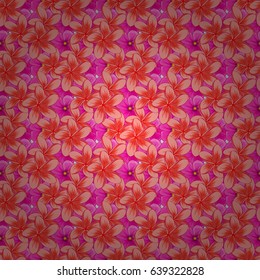 Floral seamless pattern. Vector illustration. Spring paper with abstract cute plumeria flowers on a gray background.
