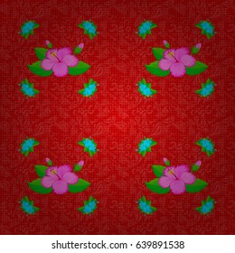 Floral seamless pattern. Vector illustration. Spring paper with abstract cute hibiscus flowers on a red background.