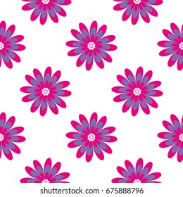 Floral seamless pattern. Vector illustration with abstract flowers. Repeating background for printing on fabric, textiles, surfaces, paper, wrapper. Two colors pink and purple. Bright, simple design