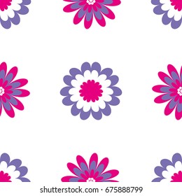 Floral seamless pattern. Vector illustration with abstract flowers. Repeating background for printing on fabric, textiles, surfaces, paper, wrapper. Two colors pink and purple. Bright, simple design